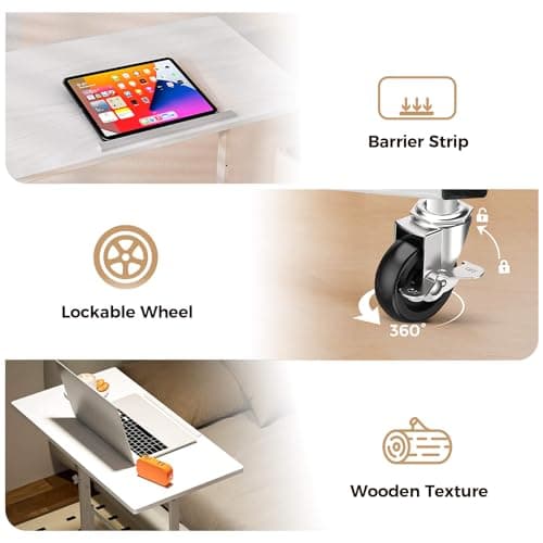 COMHOMA Small Standing Desk Adjustable Height & Tiltable Tabletop, Mobile Stand Up Desk for Laptop, Portable Computer Table for Home Office Work and Walking Pad Treadmill, Height 30.7"-46.4", White 7