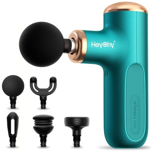 HEYCHY Massage Gun with Heat Function, 5 Adjustable Speed & 5 Massage Head for Deep Tissue Pain Relief, Portable Muscle Massager for Athletes, Compact Percussion Gun
