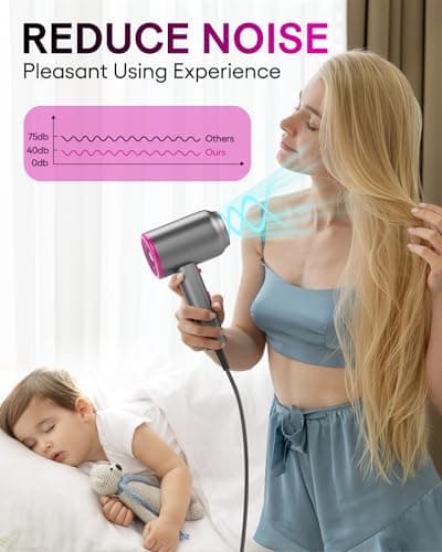 ANIEKIN Hair Dryer, 1875W Ionic Blow Dryer with Diffuser, Professional Portable Hair Dryers & Accessories for Women Curly Hair, Light Grey 5