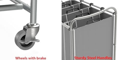 Simple Houseware 4-Bag Heavy Duty Laundry Sorter Rolling Cart, Silver 7