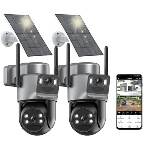 Caluxe 4K Solar Security Cameras Wireless Outdoor, 5G/2.4G WiFi 6, Dual Lens 2-in-1 Home Security Camera, Color Night Vision/2-Way Audio/PIR Motion Alarm/360° PTZ/Auto Human Tracking/Waterproof 2Pack