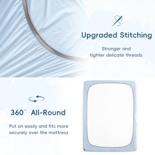 PHF Luxury Cooling Fitted Sheet King Size for Spring Summer, Breathable Q-Max > 0.47 Widen 18" Deep Pocket Silky Bottom Sheet for Hot Sleeper Night Sweats, Ice Blue 6