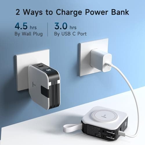 Tlsic Powerpack Universal 5 in 1 Travel Power Bank - for Magsafe Battery Pack,10000mAh Power Bank with Built in Cable - Wireless Portable Charger for iPhone 15/15 Pro/ProMax, iPhone 14/13/12 Series 5