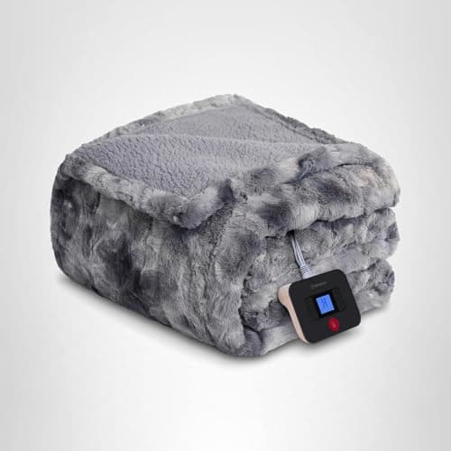Westinghouse Electric Blanket Twin, Faux Fur Heated Blanket with 10 Heating Levels & 1-12 Hours Auto Off, Soft Cozy Sherpa Heated Blanket Washable Blanket (62" x 84" Twin Size, Grey) 9