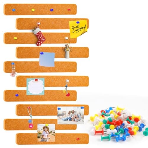 Bulletin Board Strips (10pcs) Felt Pin Board Bar Strips with 50 Pushpins,Small Bulletin Board for Office Classroom Dorm Decorations,Bulletin Bar Strip for Paste Notes,Photos