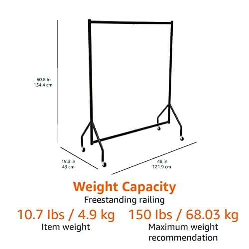 Amazon Basics Heavy Duty Portable Rolling Garment Rack, Hanging Clothes Organizer Rail for Display and Storage, Easy to Assemble, 19 x 60 x 48 inches, Black 5