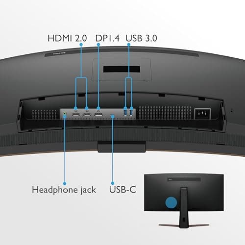 BenQ EW3880R Premium Curved Ultrawide Monitor 38" WQHD w/Remote | IPS | 2300R Curve | HDRi | Eye-Care Tech | Height, Swivel & Tilt | 2.1ch w/ 8w Subwoofer | DisplayPort |HDMI | USB-C | USB Hub,Black 8