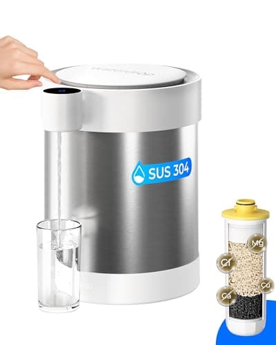 Waterdrop Rechargeable Non-Gravity Water Filter System, 5-Stage Stainless Steel Countertop Filtration, Reduce 70+ Contaminants, Includes Lead, Chlorine and Cadmium, 22-Cup Water System, with 1 Filter