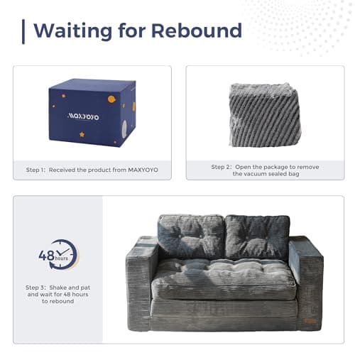 MAXYOYO Convertible Sofa Bed, Pull Out Loveseat Sleeper Sofa, 2 in 1 Folding Couch Bed, Fold Out Floor Couch with Pillows for Living Room Bedroom Lounge, Dark Grey 7