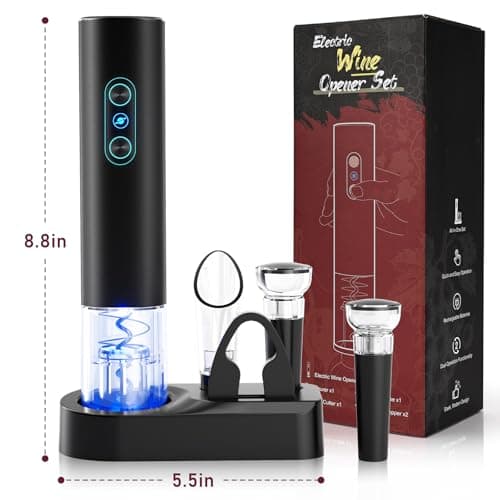 Otuseta Electric Wine Opener, Rechargeable Cordless Wine Accessories, Stainless Steel Cordless Automatic Wine Bottle Corkscrew with Vacuum Stoppers, Foil Cutter for Home Party Wedding, Bars(Black) 6