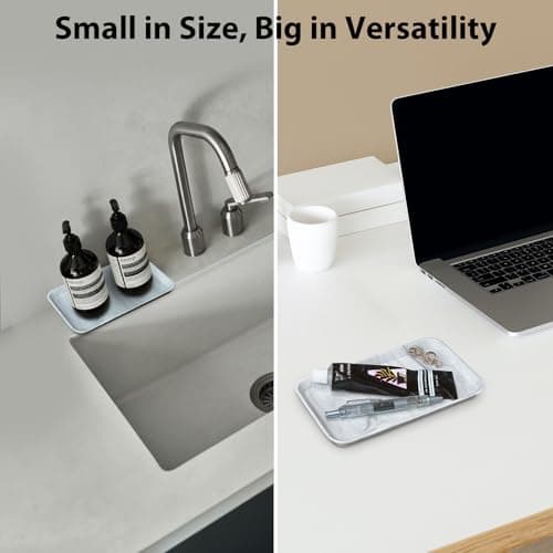 Countertop Vanity Tray, Bathroom Silicone Shatterproof Tray, Soap and Sponge Holder for Kitchen Sink Toilet Tank Tray, Bathroom Trays for Counter, Perfume Candle Key Valet - Marble 7
