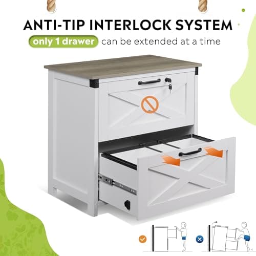 DEVAISE 2 Drawer Farmhouse File Cabinet with Lock, Lateral Filing Cabinet for Letter/Legal/A4 Size, Wood Printer Stand for Home Office, White 5