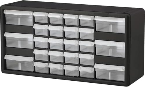 Akro-Mils 26-Drawer Plastic Drawer Storage Cabinet for Garage Organization, Bead Organizer, Building Bricks Storage, Teacher Toolbox, Makeup Organizer, 20" W x 6" D x 10" H, 10126 Black