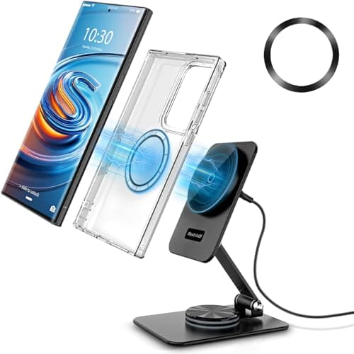 Compatible with MagSafe Charger, 15W Magnetic Charger Stand, 360°Rotation Base Adjustable Foldable Wireless Charger for Samsung Galaxy S26 Ultra/Z Fold7/Flip7/iPhone 17/Pixel 10 Pro/Pixel 10 Pro Fold