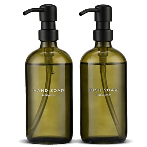 MaisoNovo Soap Dispenser 2-Piece Set | 16.9oz Green Bottles with Black Plastic Pumps