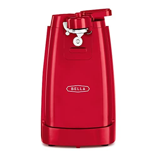 bella Electric Can Opener and Knife Sharpener, Removable Cutting Lever, Cord Storage, Stainless Steel Blade, Red