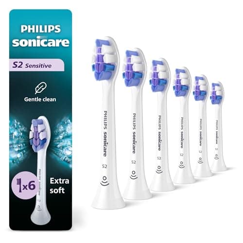 Philips Sonicare S2 Sensitive - Genuine Replacement Electric Toothbrush Heads, White, 6 Pack, HX6056/77