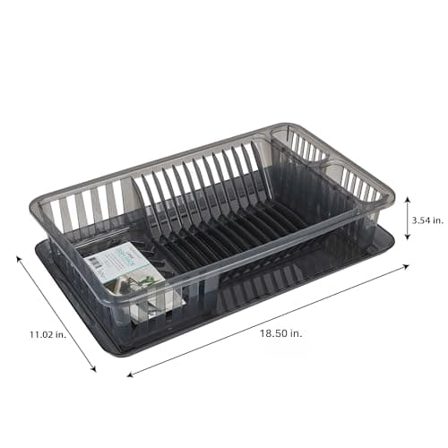 Kitchen Details Medium Dish Rack with Tray | Plastic | Dimensions: 18.50 X 11.02 X 3.54 Inches | 12 Plate | Kitchen Accessories | Cutlery Basket | Grey | Sink Accessories 4