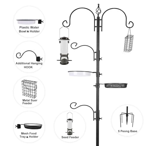 ERYTLLY Bird Feeding Station Kit Bird Feeder Pole Wild Bird Feeder Hanging Kit Planter Hanger Multi Feeder Hanging with Metal Suet Feeder Bird Bath for Attracting Wild Birds 8