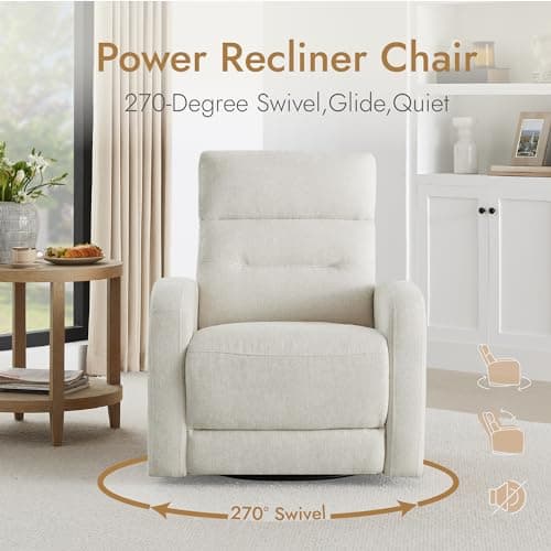 Watson & Whitely Swivel Power Recliner Glider Rocker, Nursery Recliner with Charging Port for Living Room, Fabric in Linen 7