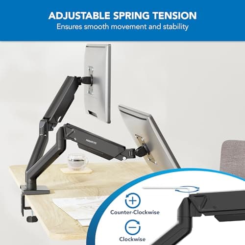 Mount-It! Full Motion Dual Monitor Mount with Spring Arms, 17" to 32", Full Motion Monitor Arm with Tilt, Rotation, Swivel, Height Adjustment, Clamp or Grommet, Fits VESA 75x75 and 100x100 - Black 5