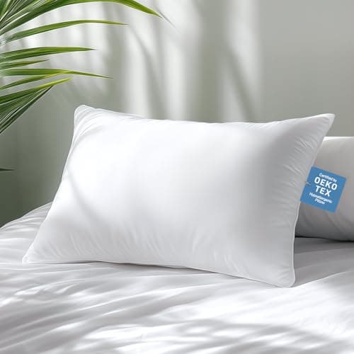 Alkyonos Hypoallergenic Bamboo Viscose Shell, Soft Queen/Standard Size Bed Pillow with Down Alternative Filling, Oeko-Tex Certified, Luxury Hotel Quality for Back, Stomach and Side Sleepers