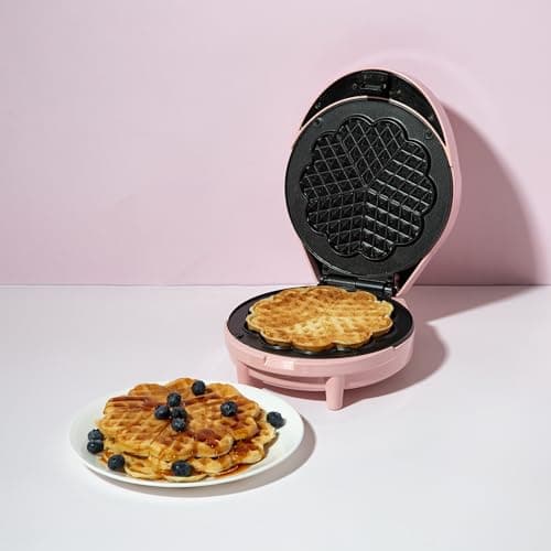 Paris Hilton Heart Waffle Maker, Makes 5 Mini Heart Shaped Waffles or 1 Individual Waffle, Easy to Clean 6" Nonstick Plates, Made without PFAS or PFOA, Electric Waffle Iron, Pink 8
