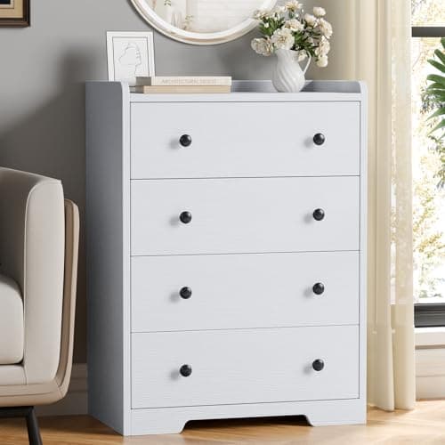 Furnulem White 4 Drawer Dresser for Bedroom,Wood Chest of Drawer Storage Organizer for Living Room,Hallway,Closet