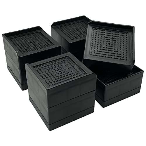 JONHWI Bed Furniture Risers, Adjustable Raise Blocks, 1.5,3,4 and 6 inch Stilts Heavy Duty for Bed Couch Desk Sofa Table, Support up to 1300 Lbs (Black, 4 Pack Set)