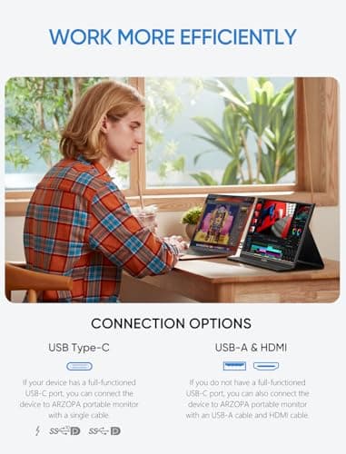 ARZOPA Portable Monitor, 15.6'' 1080P FHD Laptop Monitor USB C HDMI Computer Display HDR Eye Care External Screen w/Smart Cover for Mac Phone Xbox Switch PS5-S1 Table 6