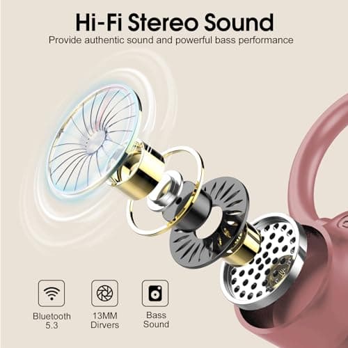 Wireless Earbuds, in Ear Buds Wireless Earbuds Bluetooth, Bluetooth 5.3 Headphones Sport, Deep Bass Stereo Noise Cancelling Headphones, 50H Playtime LED Display, IP7 Waterproof Earphones, Rose Pink 4