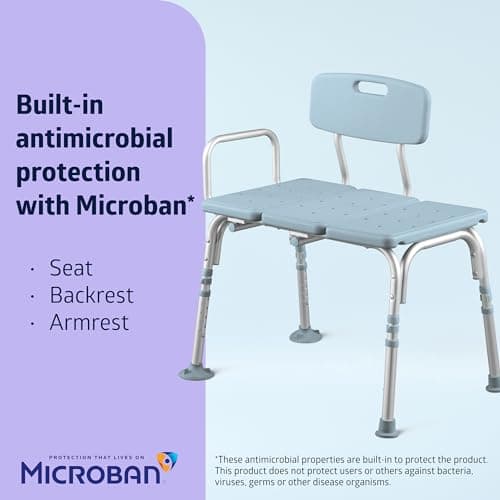 Medline Tub Transfer Bench and Shower Chair with Microban Antimicrobial Protection, Adjustable Shower Bench and Bath Seat For Seniors And Elderly, 350 lb. Weight Capacity, Light Blue 6