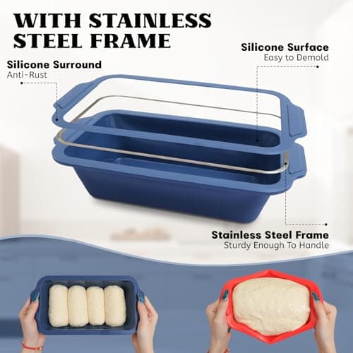 Bread Pan for Homemade Bread：9.5 x 5 Inch Silicone Loaf Pan for Baking with Metal Frame - Nonstick Banana Loaf Tin Tray for Sandwich Sourdough Pumpkin Sour Dough - for Oven Kitchen Home Bakers 2