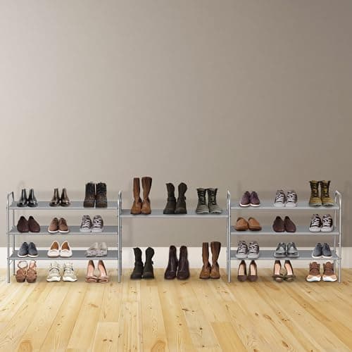 Simple Houseware 3-Tier Shoe Rack Storage Organizer, Grey – Space-Saving Shoe Shelf, Holds 9–16 Pairs, Sturdy Metal Frame, Easy Assembly – Closet, Entryway, Bedroom Shoe Storage Solution 8