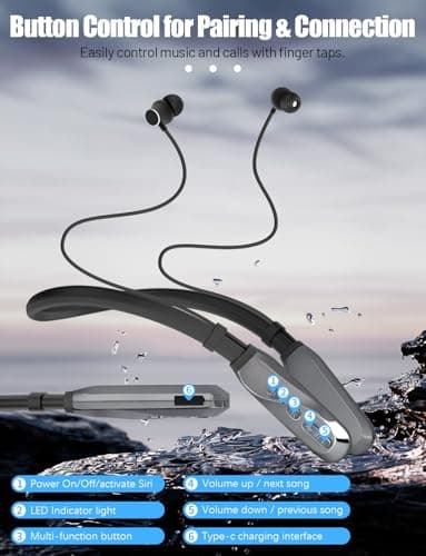 TERUBIN Neckband Bluetooth Headphones, 120H Long Playtime Wireless Stereo Neckband Earbuds with Microphone, Waterproof Around The Neck Headphones in Ear Headset for Sports/Workout/Office (Silver) 7