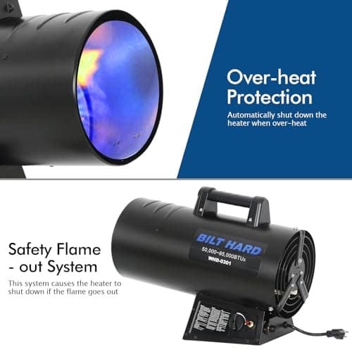 BILT HARD 85,000 BTU Forced Air Propane Heater, Adjustable Portable Liquid Propane Torpedo Heater for Garage, Jobsite and Construction Sites, CSA Listed 4