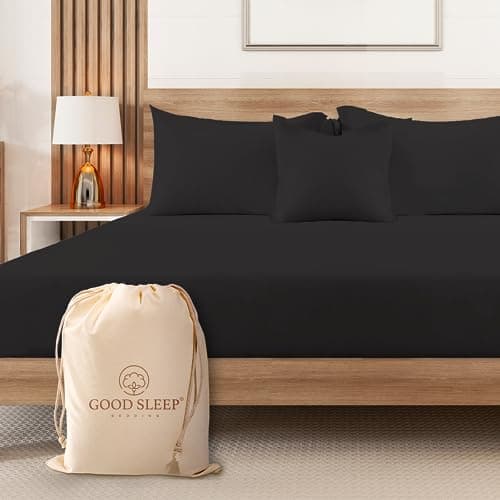 Good Sleep Bedding Fitted Sheet Twin XL - 1 Pc, 100% Egyptian Cotton Fitted Extra Long Twin Sheets for Dorm, 1000 TC 16" Deep Pocket Twin XL Fitted Sheet, Luxury Soft Fitted Bed Sheets - Black