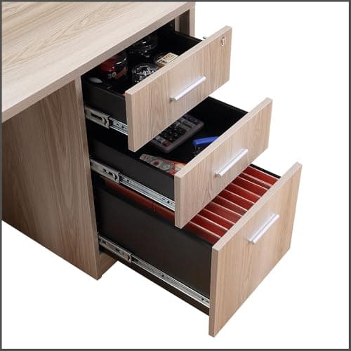 NBF Bowfront Executive Office Desk for Home - Wooden Pedestal Table with Locking Drawers on Both Sides - At Work Ideal Metal Drawer Desk for Business Use - 71" W, Warm Ash Laminate 7