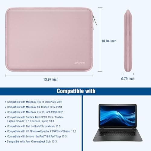 MOSISO Laptop Case 13.3 inch, 13-13.3 inch Laptop Sleeve Bag Compatible with MacBook Air/Pro 13/Pro 14 M5 M4 M3 M2 M1, HP Dell ASUS Lenovo, Neoprene Computer Sleeve Bag with Small Case, Baby Pink 7