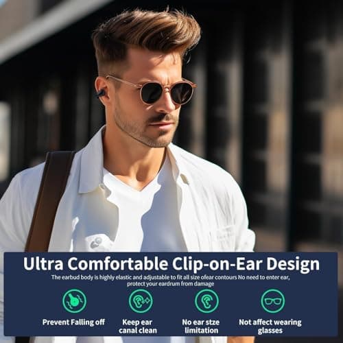 ZIDOXING Open Ear Bone Conduction Earbuds Wireless Clip On Headphones with Digital Display Charging Case with Ear Hook Built-in Mic IPX7 Waterproof Bluetooth 5.3 Sport Earphones for Running Fitness 7