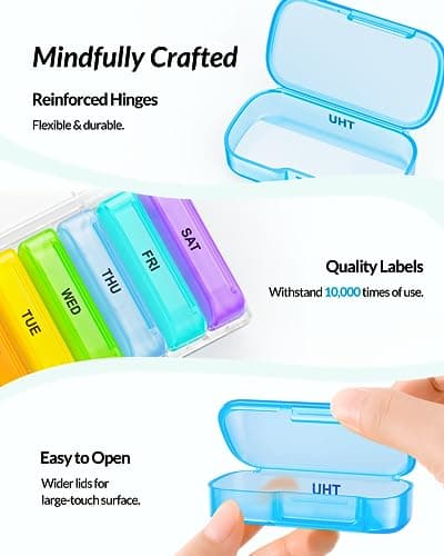 ZIKEE 7 Packs Extra Large Pill Organizer, Portable Pill Box 7 Day for Pocket, Purse, Weekly Pill Case with Dual-Protection Design, Pill Container for Medication, Vitamin, Fish Oil, Supplement 5