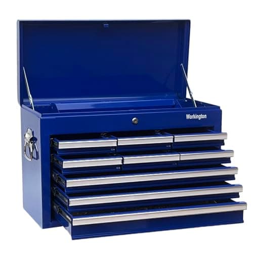 Workington Professional Industrial Portable Metal Tool Chest with 9 Drawers, 26" 9-Drawer Tool Chest Cabinet with Ball Bearing Drawer Slides, Steel Tool Storage Box Organizer 4016 Blue 6