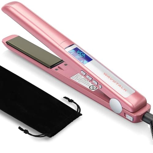 Wavytalk Salon Flat Iron Hair Straightener, Negative Ion Function with Titanium Plates Get Shinier & Smoother Hair, 15 Adjustable Temp, Dual Voltage & 60 Mins Auto Shut Off (Rose Gold)