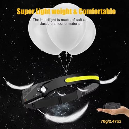 Headlamp Rechargeable 2PCS, 230° Wide Beam Head Lamp LED with Motion Sensor for Adults - Camping Accessories Gear, Waterproof Head Light Flashlight for Hiking, Running, Repairing, Fishing, Cycling 5