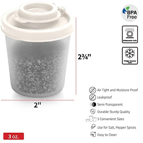 SIGNORAWARE Salt and Pepper Shakers Moisture Proof Set of 2 Medium Salt Shaker to go Camping Picnic Outdoors Kitchen Lunch Boxes Travel Spice Set Clear with White Lids Plastic Airtight Dispenser 6
