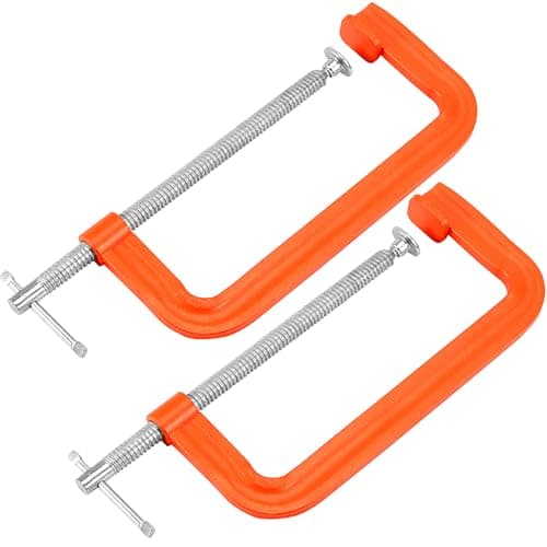 MAHIONG 2 PCS 8 Inch C Clamp Set, Orange Heavy Duty Malleable Iron G-Clamp with 8 Inch Jaw Opening, Throat Depth 3-3/8 Inch, C Clamps for Woodworking, Welding