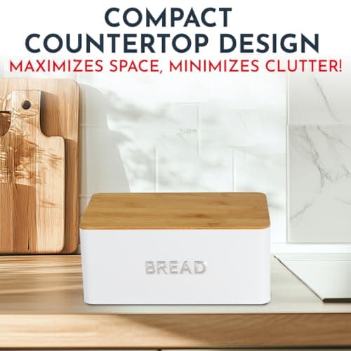 Culinary Couture White Bread Box for Kitchen Countertop with Bamboo Lid - Large BreadBox for Homemade Bread - Storage BreadBox with Cutting Board Lid 6