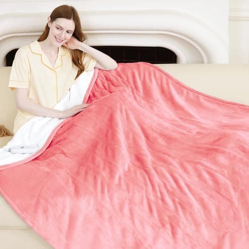 VELLUBAM Heated Blanket 50" x 60" - Soft Flannel Sherpa Electric Throw Blanket with 5 Heating Levels & 4 Hours Auto Off for Office, Heating Blanket as a Gift for Grandma, Machine Washable (Pink)