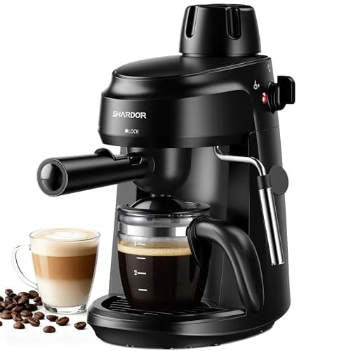 SHARDOR 3.5 Bar Espresso Machine – 4-Cup Compact Espresso Maker with Milk Frother, 800 W Preheating Cappuccino Machine for Home, Black