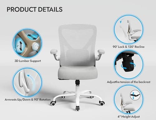 Ergonomic Office Chair with Lumbar Support - Adjustable Computer Desk Chairs for Home Office, Gaming, and Work - Comfortable and Supportive Desk Chairs for Adults(Grey Gold) 8